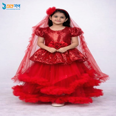 Red kids Party Dresss design 01