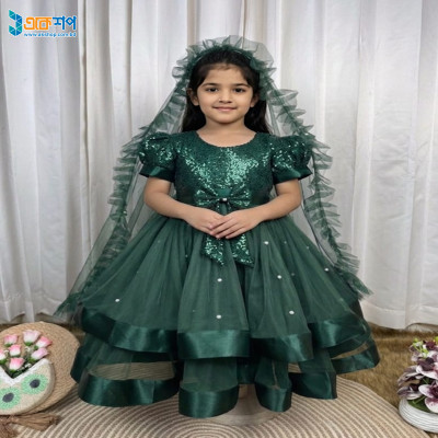 Dark Green kids Party Dresss