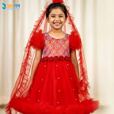 Red kids Party Dresss design 02