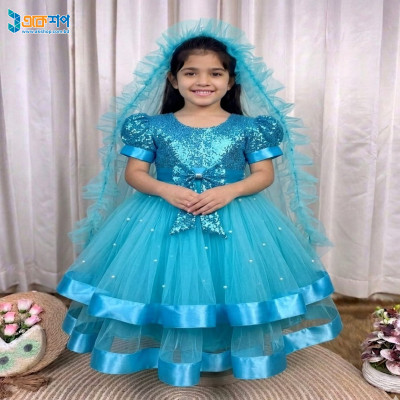 Sky Blue kids Party Dresss