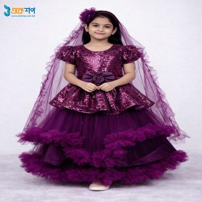 Dark Plum kids Party Dresss design 02