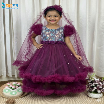 Dark Plum kids Party Dresss design 01